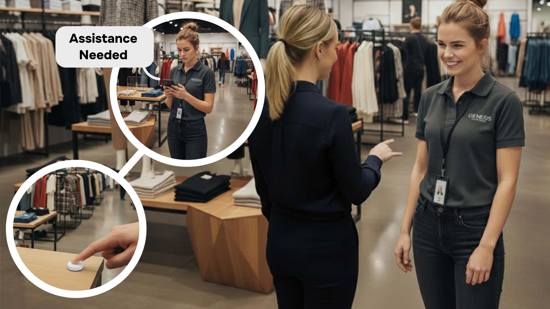 A retail context illustrating wireless paging on the shop floor.