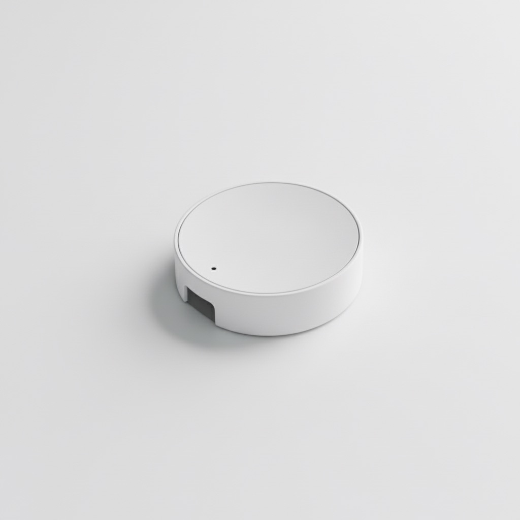 A white Flic Hub Mini, 48mm Matter-controller hub, photographed on a clean studio surface.
