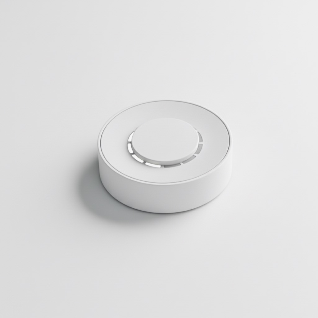A white Flic Twist, wireless smart dimmer with rotational ring, photographed on a clean studio surface.