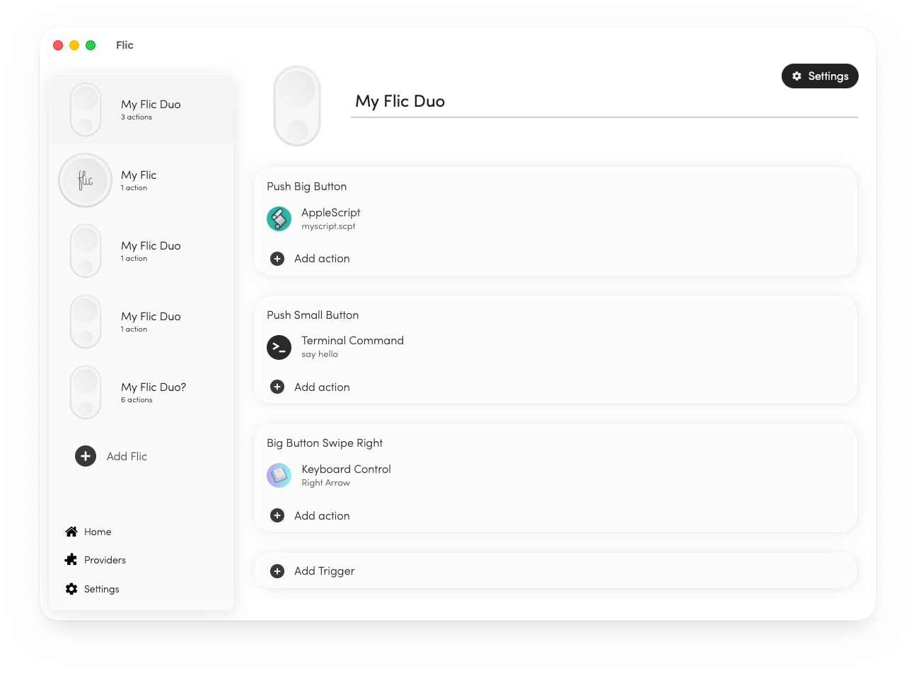 A screenshot of the Flic for Mac app.